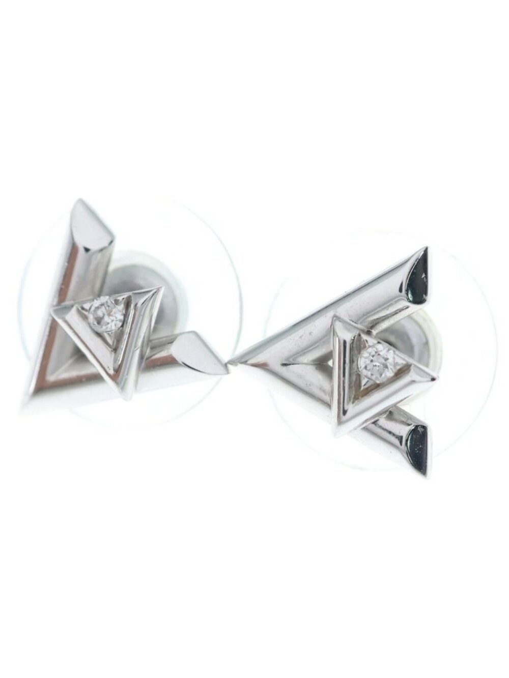 Louis Vuitton 18k White Gold Volt One LV Motif Diamond Earrings